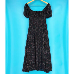 Revamped Milk Maid Maxi Dress XS Peasant Floral Semi Sheer Empire Waist Babydoll